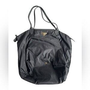 Prada Black Nylon Tote With Canvas Bag Protector.